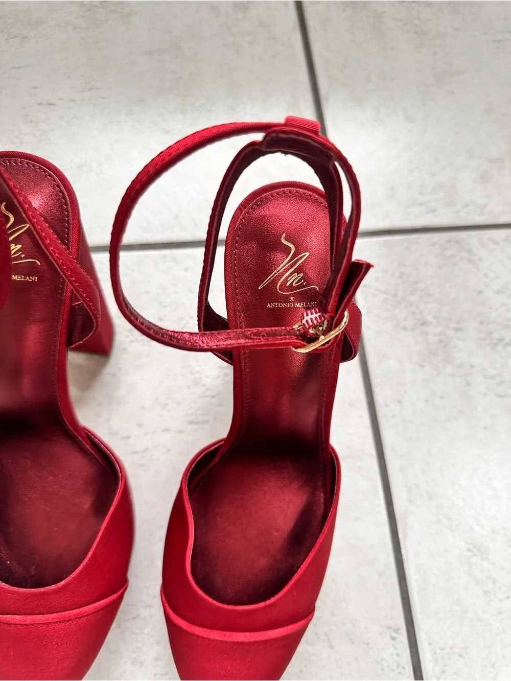 Antonio Melani x The Nat Note Pia pumps Women's Red Ankle-Strap Platform Heels 9